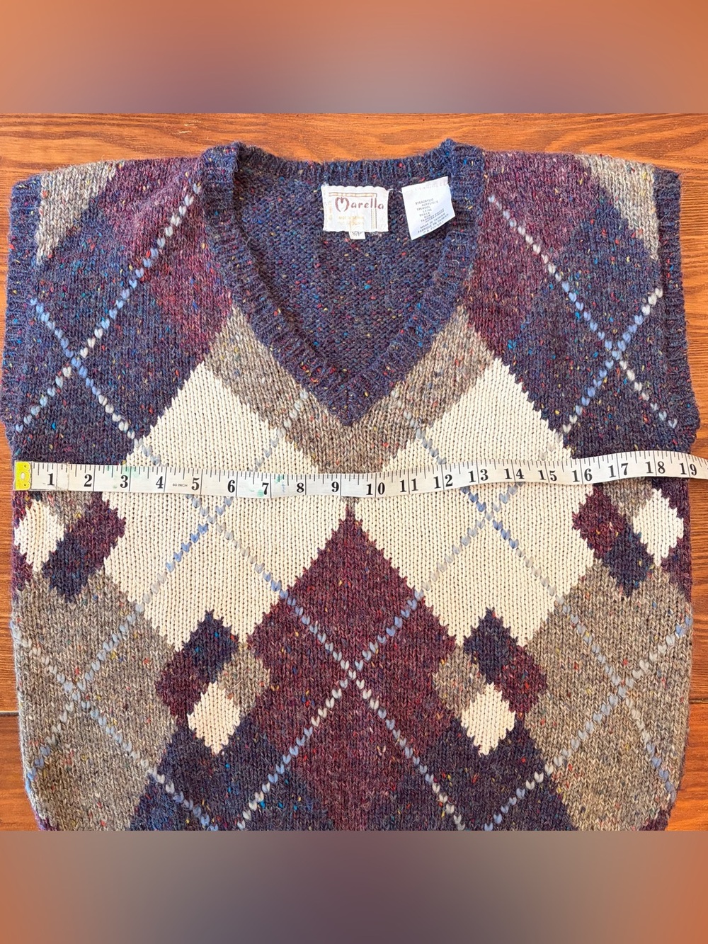 Vintage Argyle V-Neck Sweater Vest in Purple & Cream - Picture 6 of 7